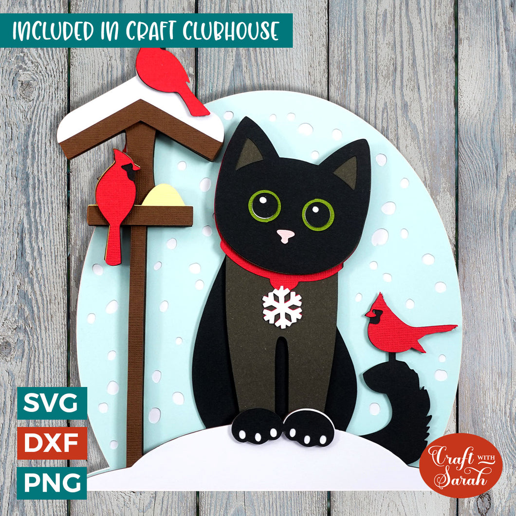 Cardinals with Cat SVG | Layered Christmas Cat Cutting File