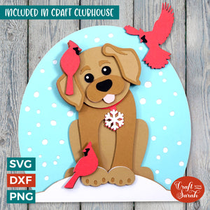 Cardinals with Dog SVG | Layered Christmas Dog Cutting File