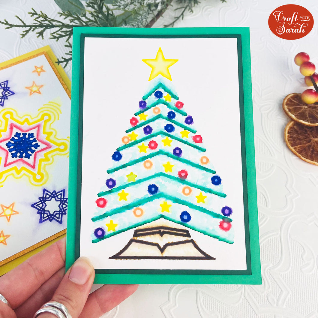 Watercolor Tree Card SVG | Watercolor Christmas Tree Greetings Card Cutting File