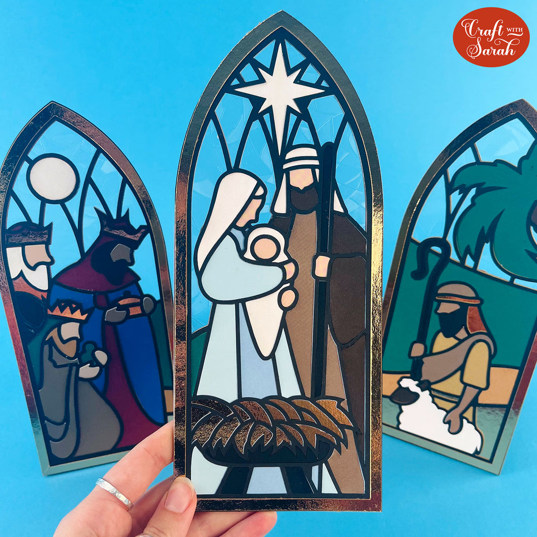 Nativity Window SVG | Layered Christmas Nativity Stained Glass Cutting File