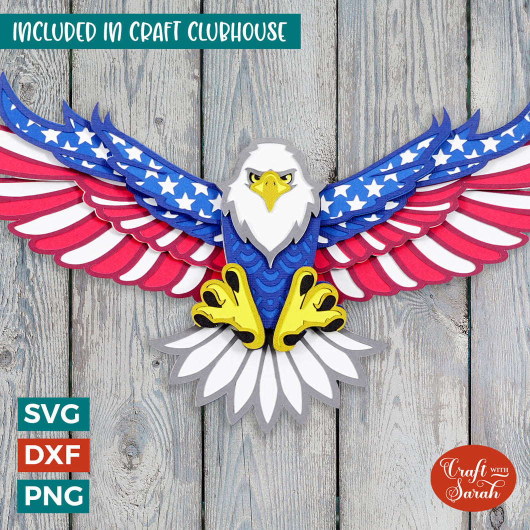 4th July Eagle SVG | Layered Eagle in Flight Cutting File