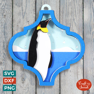 Penguin Christmas Arabesque Ornament Cut File | CCC23