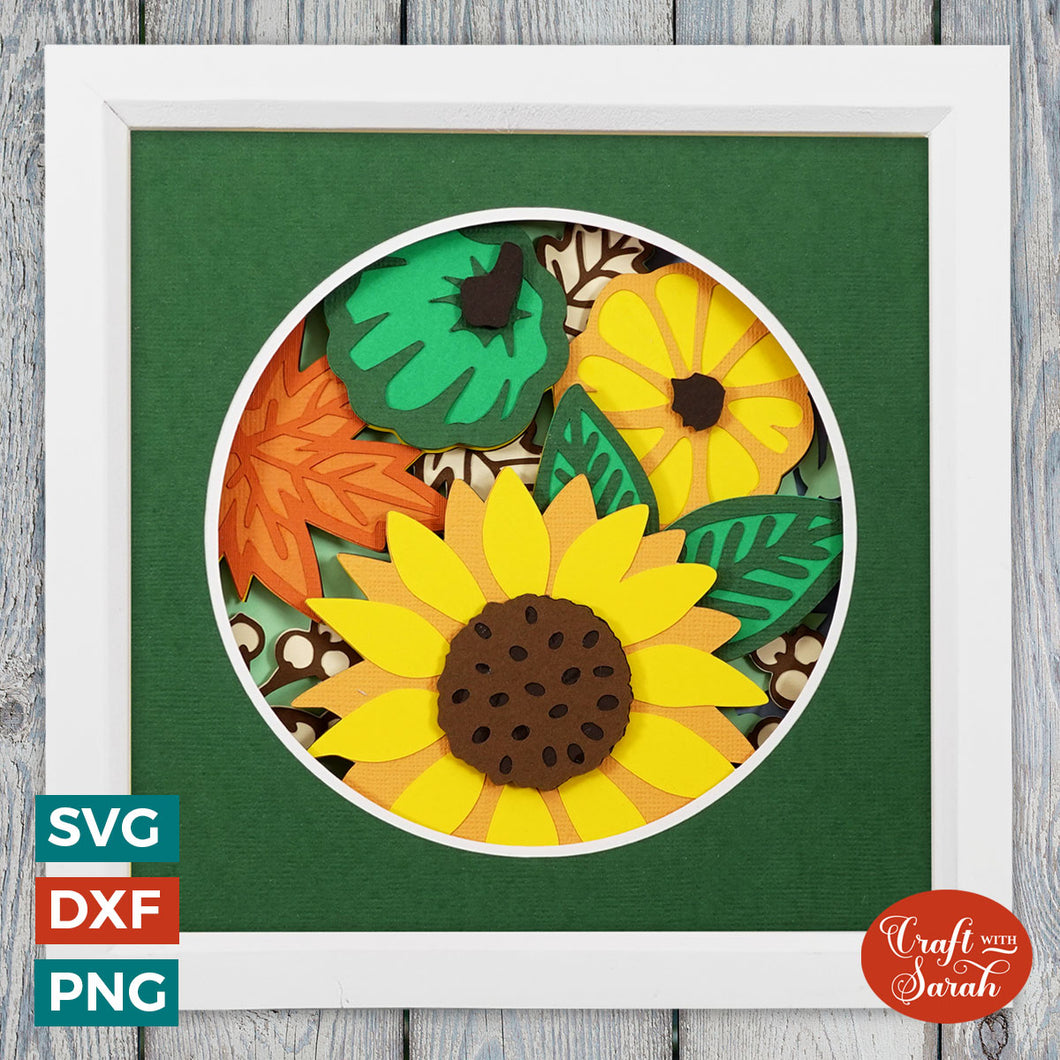 Autumn Flowers Shadow Box SVG | Layered Fall Cutting File