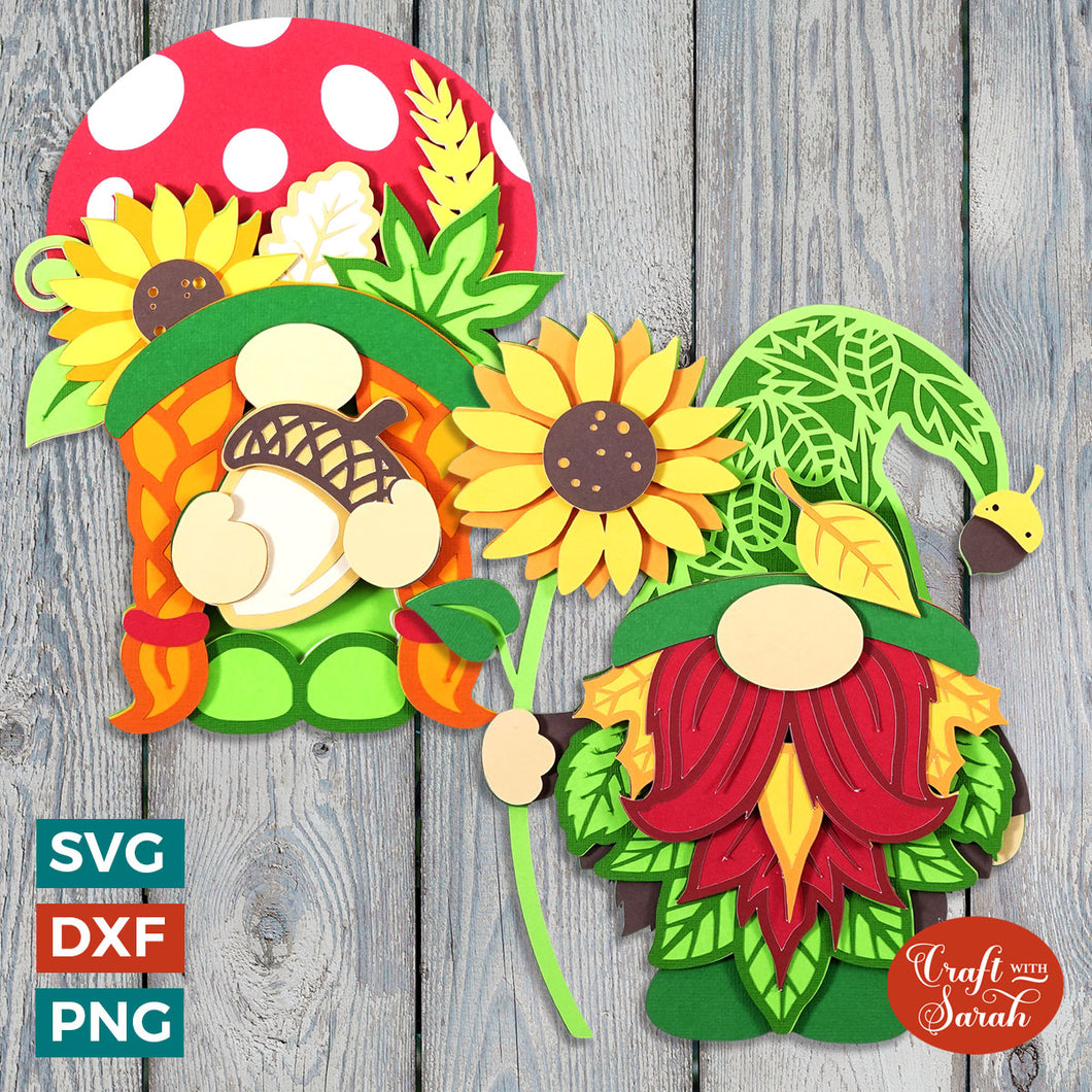 Autumn Gnome SVGs | Sunflower Gnomes for Fall with Leaves