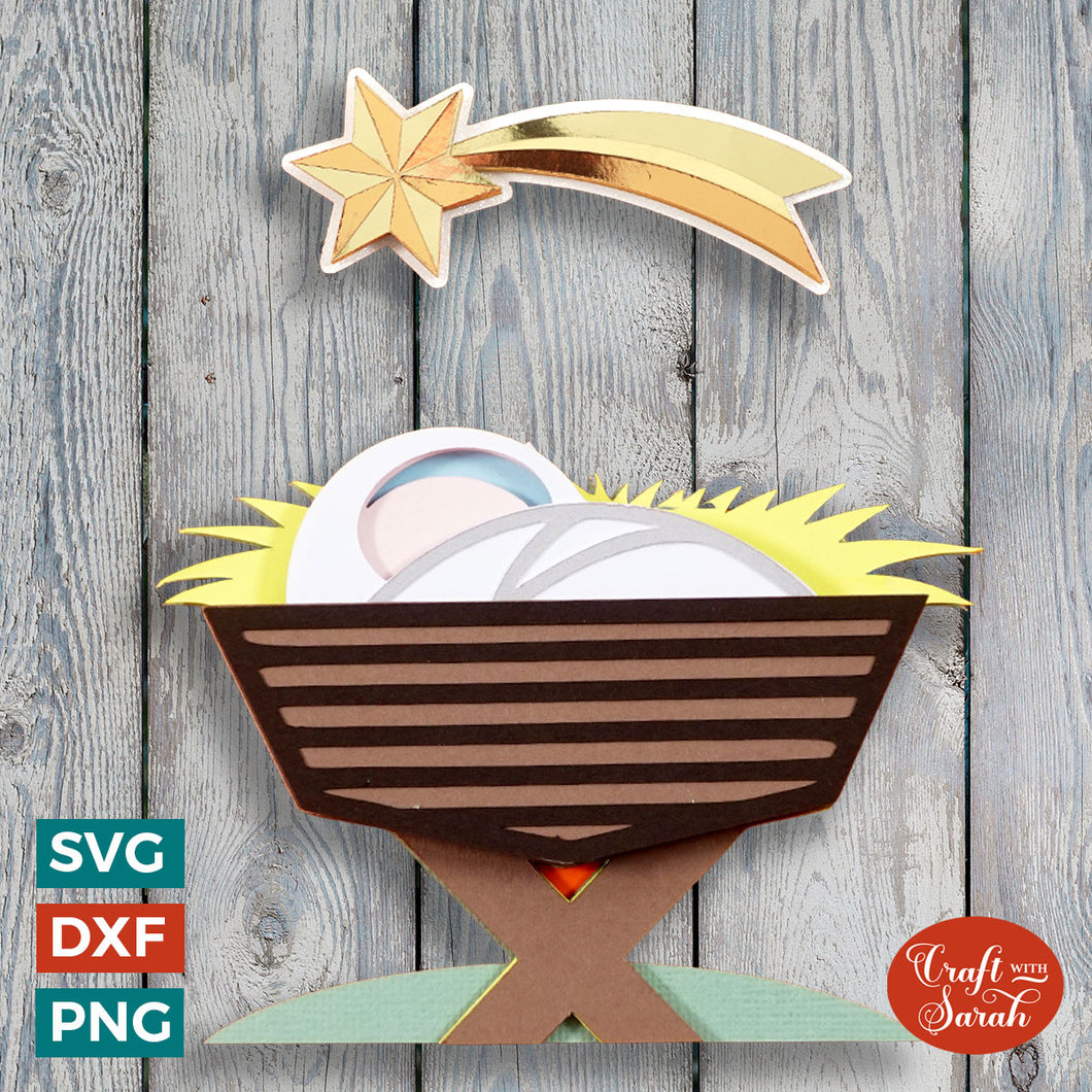 Baby in Crib Nativity Gnome SVG | Christmas Star of David Baby Gonk Cut Files