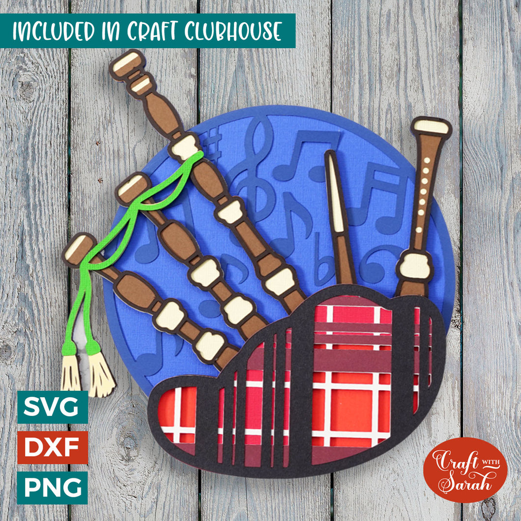Bagpipes SVG | 3D Layered Scottish Bagpipes Cutting File