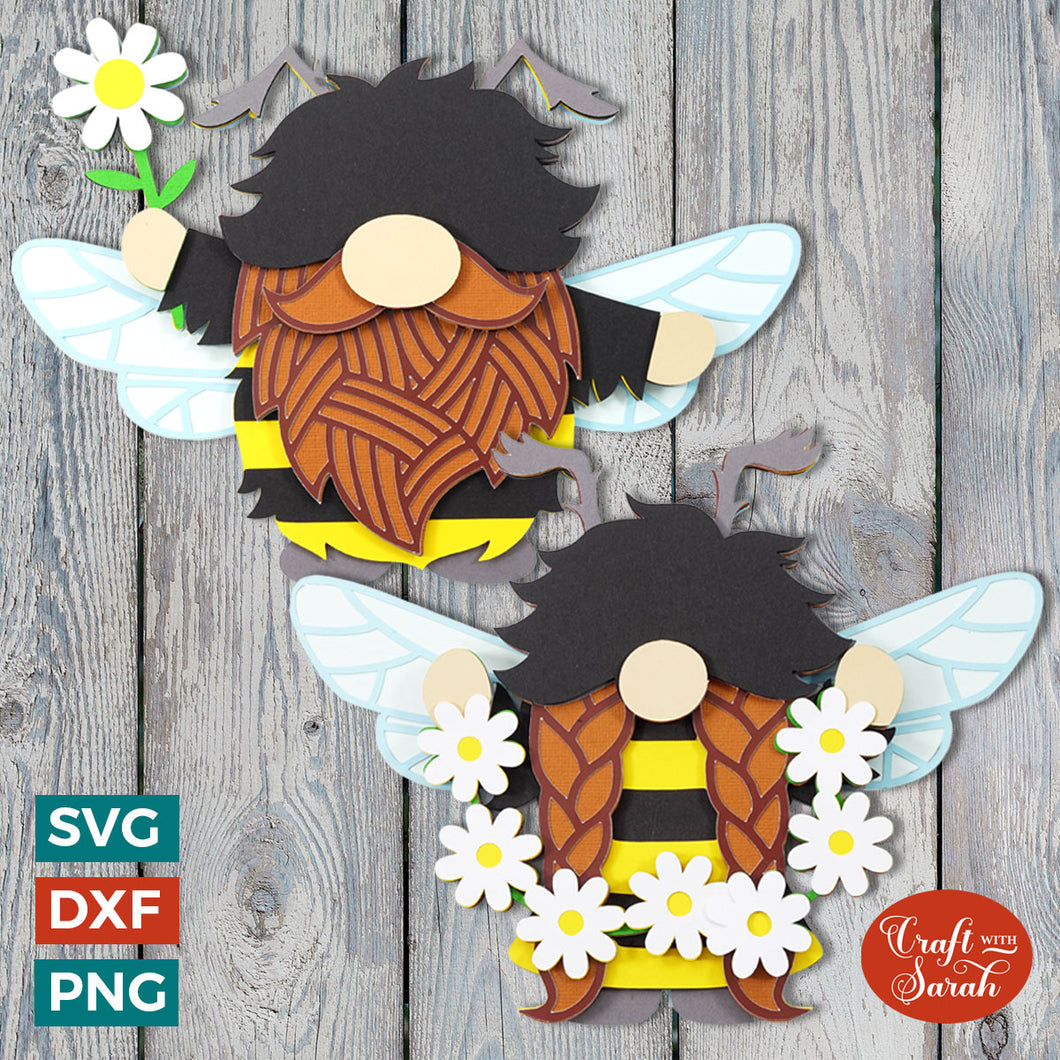 Pair of Bee Gnomes | Layered Male and Female Bumble Bee Gnome SVGs