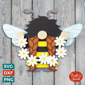 Bee Gnome SVG | Layered Female Bumble Bee Gnome Cut File