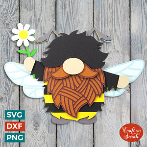 Bee Gnome SVG | Layered Male Bumble Bee Gnome Cut File
