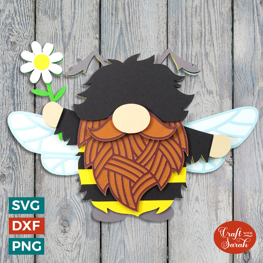 Bee Gnome SVG | Layered Male Bumble Bee Gnome Cut File