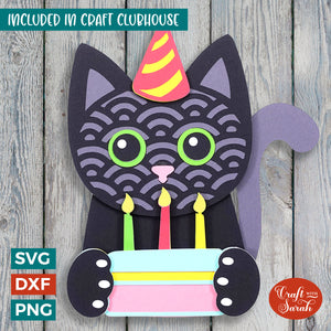 Birthday Cat SVG | 3D Layered Celebratory Party Cat Cutting File