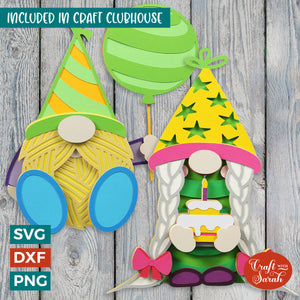 3D Birthday Gnome SVGs | Layered Party Gnomes with Balloons