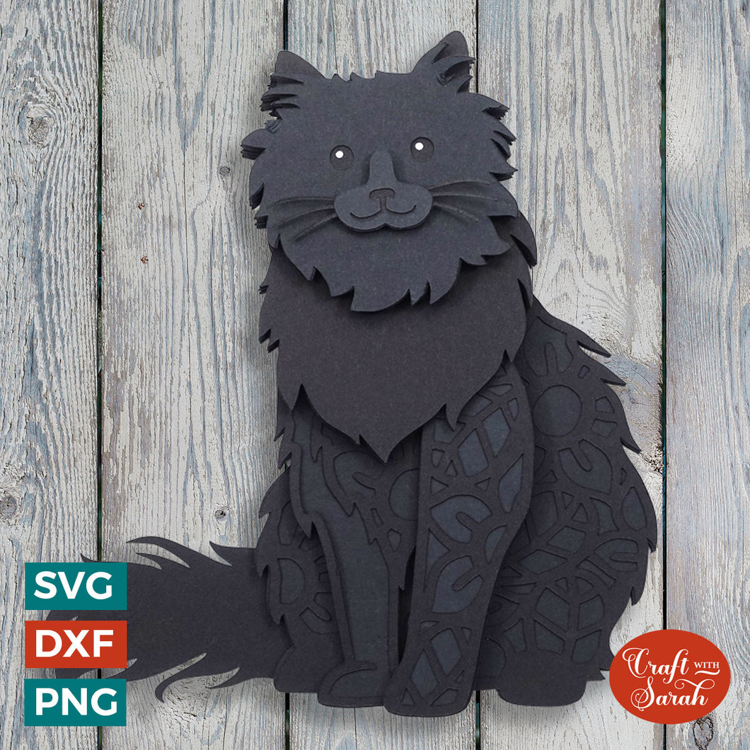 Black Fluffy Cat SVG | Layered Fluffy Cat Cutting File