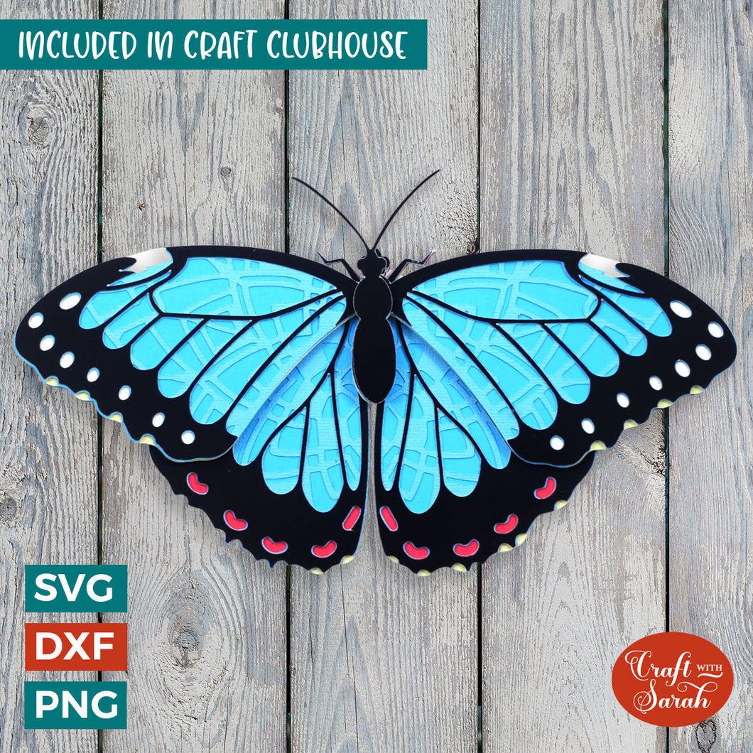 Blue Morpho Butterfly SVG | 3D Layered Butterfly Cutting File