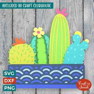 Cacti SVG | 3D Layered Cacti Plant Cutting File