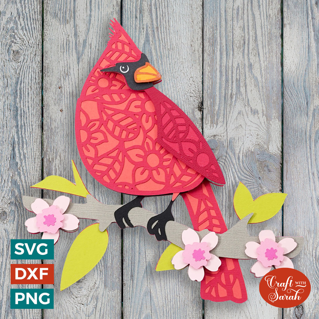 Cardinal SVG |  Male Cardinal on Blossom Branch Cutting File