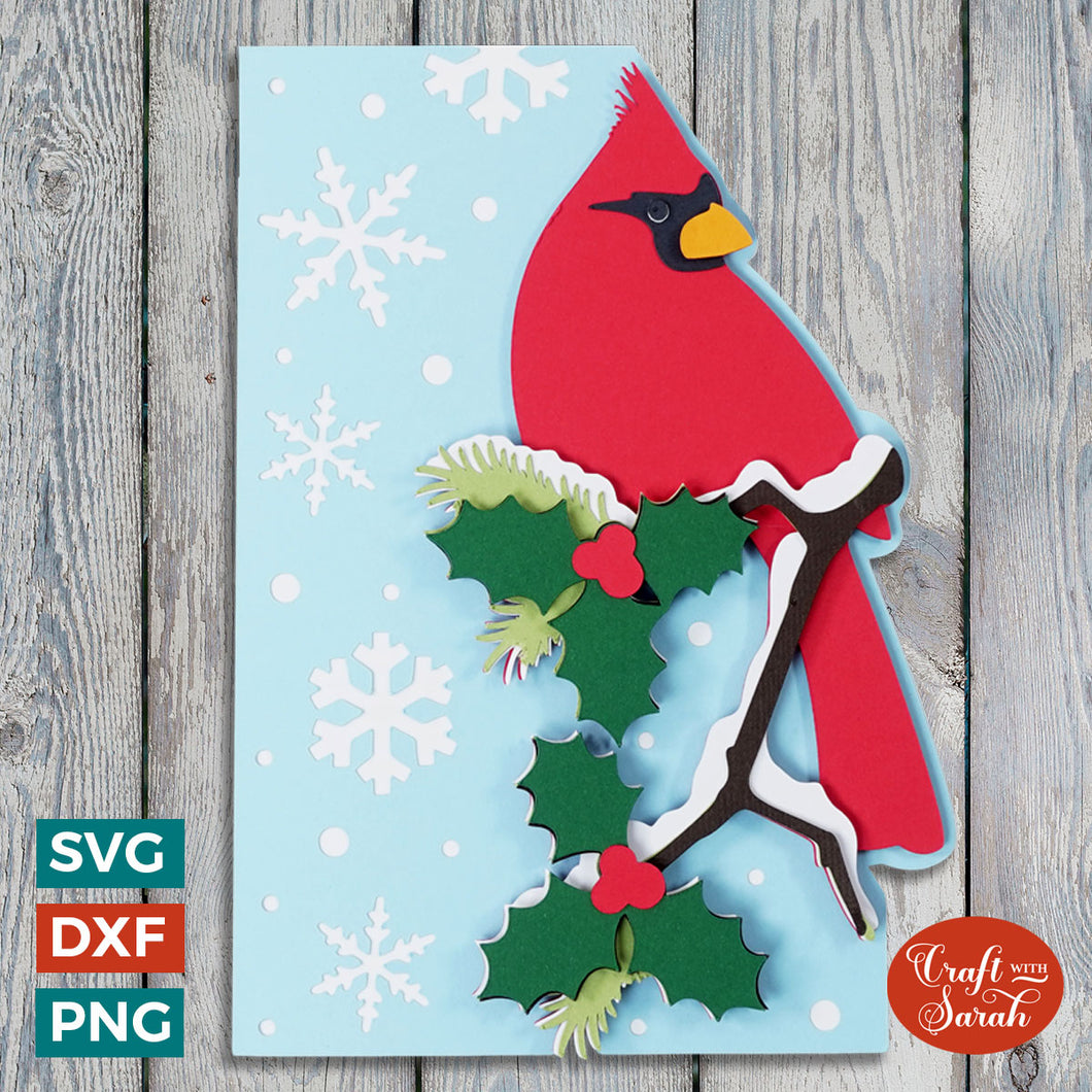 Cardinal Greetings Card SVG | Christmas Side-Edge Card