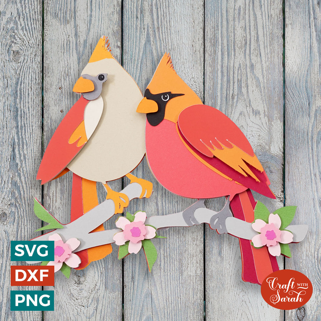 Cardinal Pair SVG |  Male & Female Cardinal on Blossom Branch Cutting File