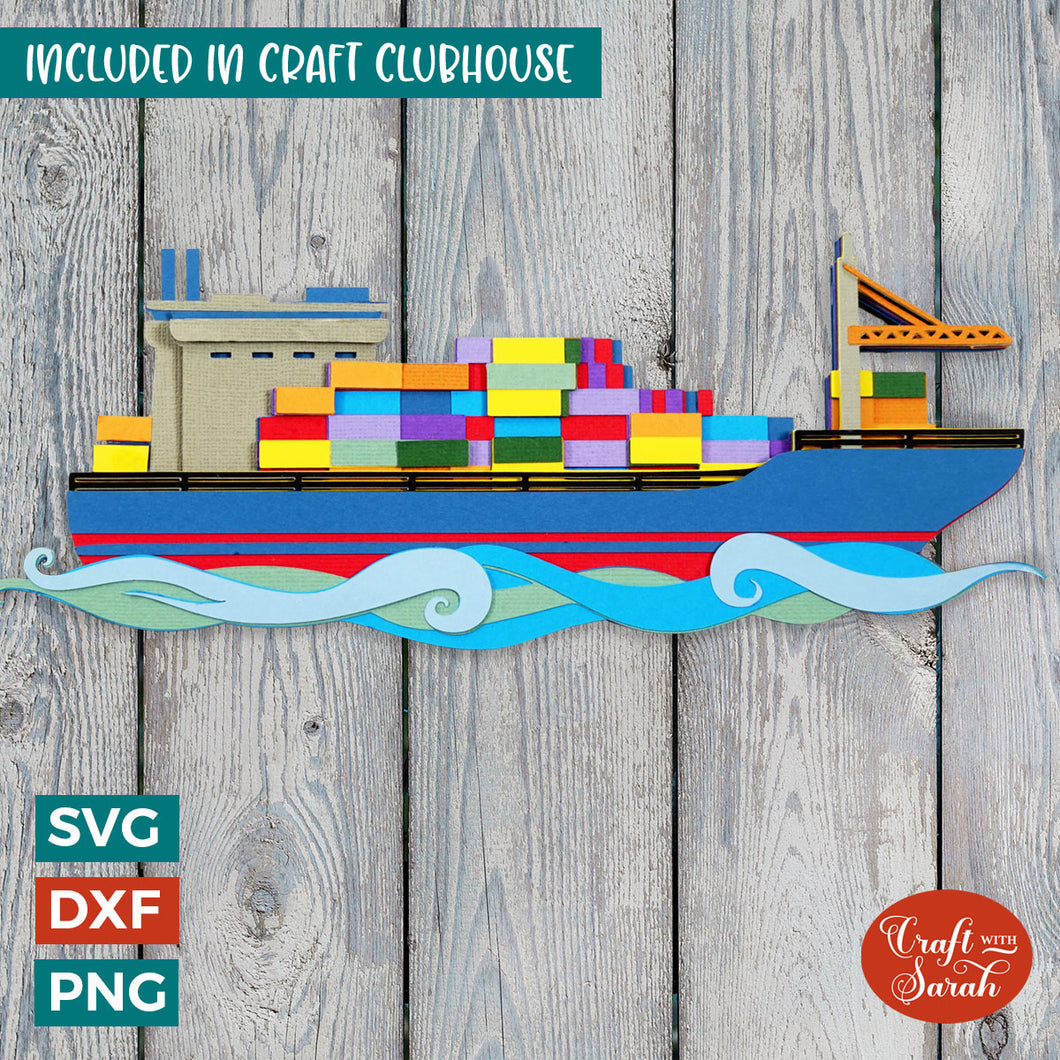 Cargo Ship SVG | Layered Cargo Boat Cut Files