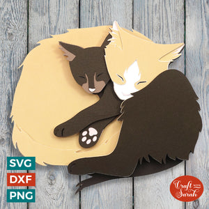 Cat and Kitten SVG | Layered Sleeping Cat with Kitten Cutting File