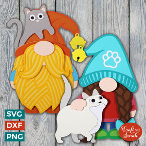 Cat Lover Gnome SVGs | Layered Gnomes with Cats Cut Files