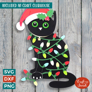 Christmas Cat in Lights SVG | 3D Layered Festive Cat Cutting File