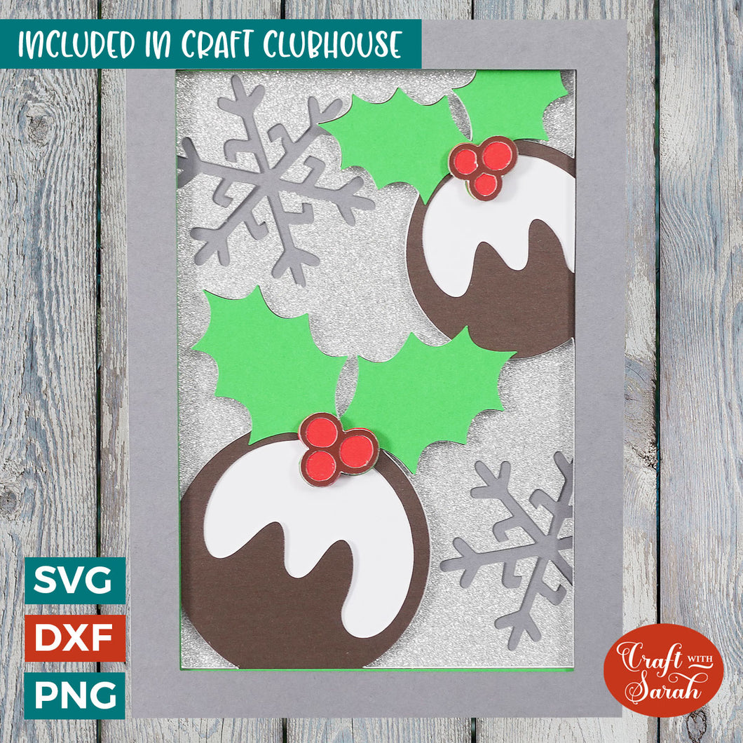 Christmas Puddings Card SVG | Layered Festive Christmas Greetings Card
