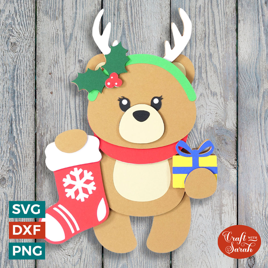 Christmas Teddy SVG | 3D Festive Female Teddy Bear Cutting File