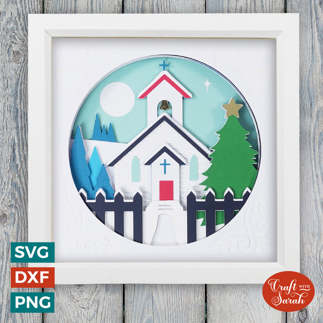 Church Shadow Box SVG | 3D Christmas Chapel Cutting File