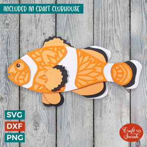 Clownfish SVG | 3D Layered Mandala Ocean Animal Cutting File
