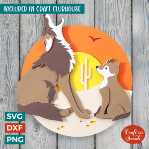 Coyotes SVG | 3D Layered Mother & Baby Coyotes Cutting File