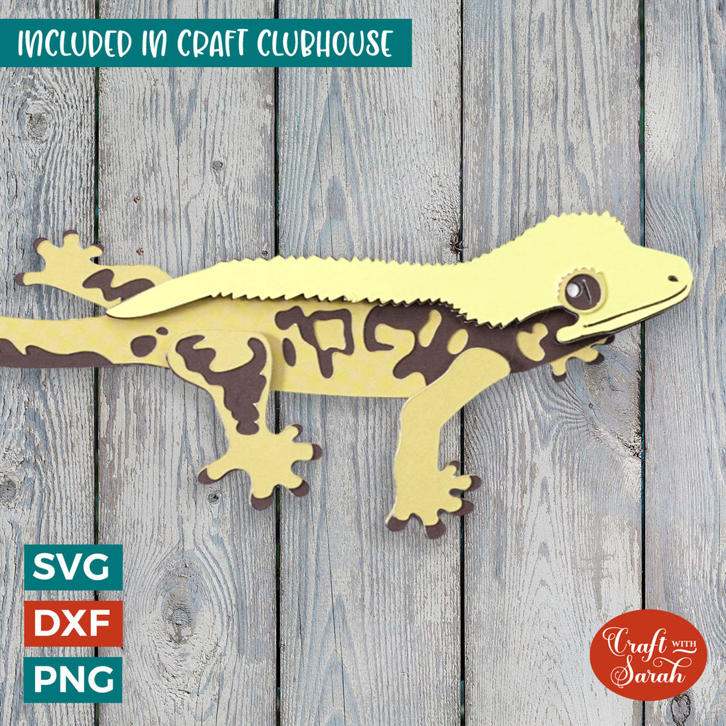 Crested Gecko SVG | 3D Layered Gecko Lizard Cut File