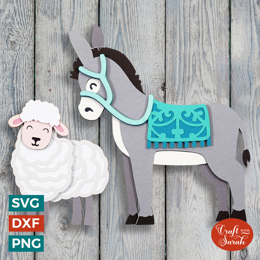 Donkey & Sheep Nativity SVGs | Festive Christmas Animal Cut Files