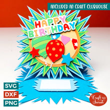 Load image into Gallery viewer, Birthday Easel Card SVG | Layered Happy Birthday Easel Greetings Card Cutting File
