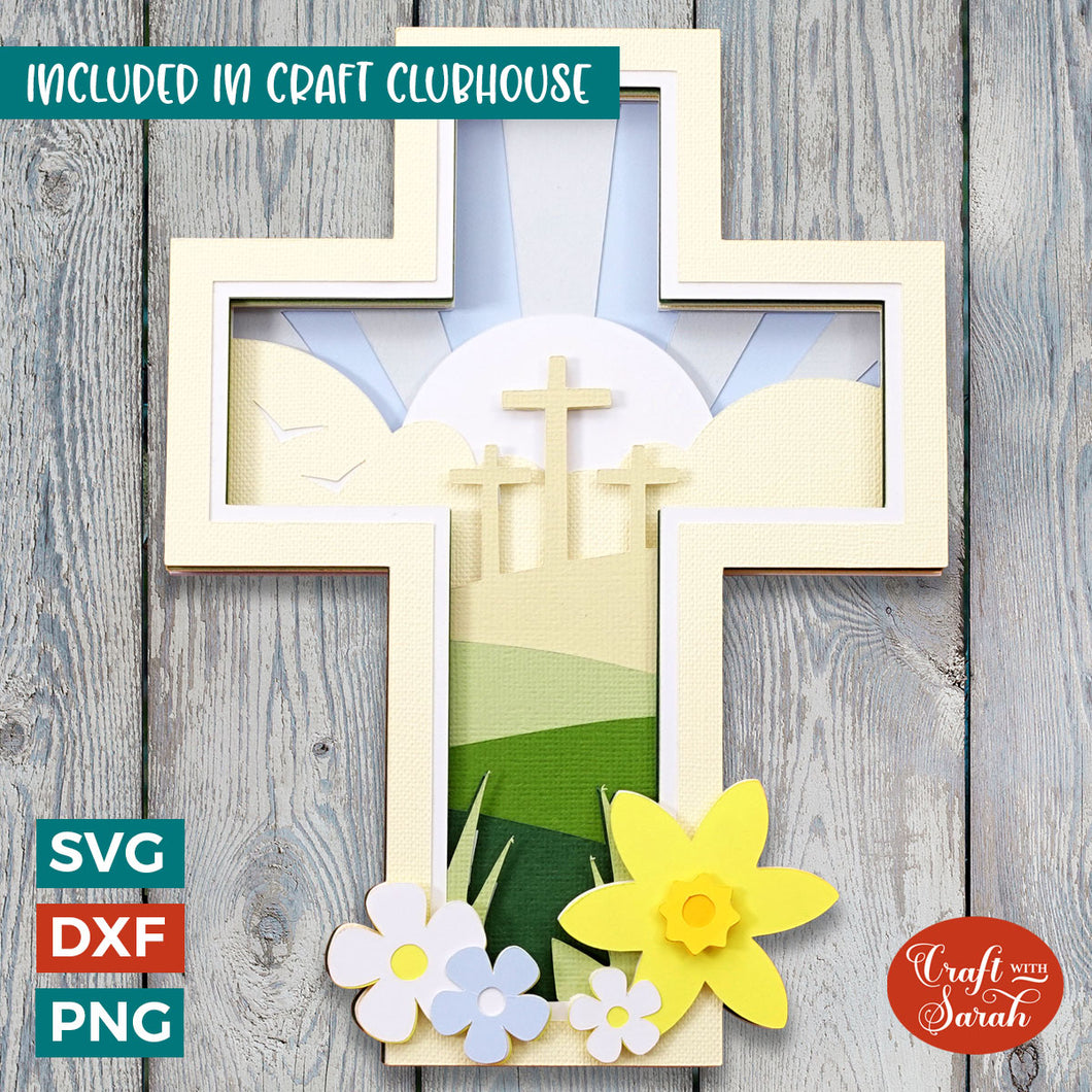 Easter Cross Scene SVG | Layered Religious Cross Cutting File