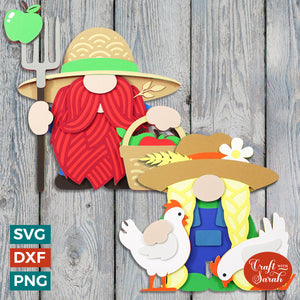 Farmer Gnomes | Layered Male and Female Farm Worker Gnome SVGs