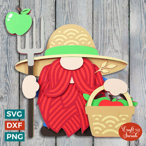 Farmer Gnome SVG | Layered Male Farm Worker Gnome Cutting File