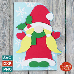 Female Gnome Greetings Card SVG | Christmas Side-Edge Card