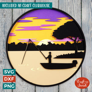 Fishing Boat Scene SVG | Layered Skipper Cutting File