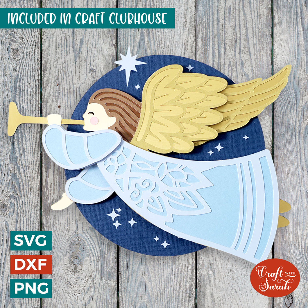 Christmas Angel SVG | 3D Layered Festive Flying Angel Cutting File