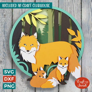 Fox Mother With Cubs SVG | 3D Layered Fox Family Cutting File