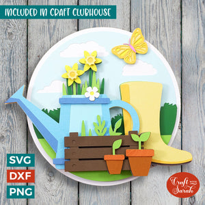 Gardening Scene SVG | Layered Welly Boots & Watering Can Cutting File