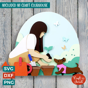 Gardening with Dachshund SVG | Layered Spring Planting Cutting File