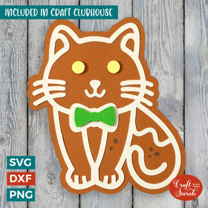 Gingerbread Cat SVG | 3D Layered Christmas Cat Cutting File