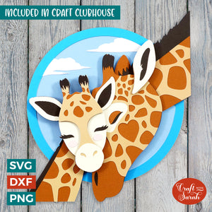 Giraffe & Baby SVG | 3D Layered Mother & Baby Giraffe Cut File