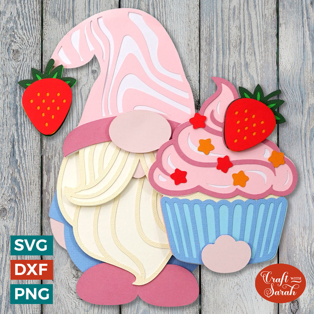 Cupcake Gnome SVG | Layered Male Cake Gonk Cut Files
