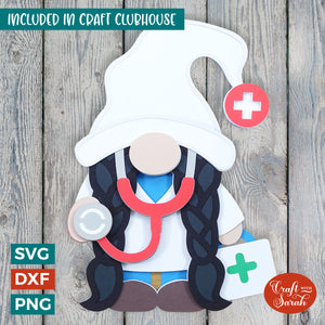 Doctor Gnome SVG | Layered Female Medical Doctor Gnome Cut File
