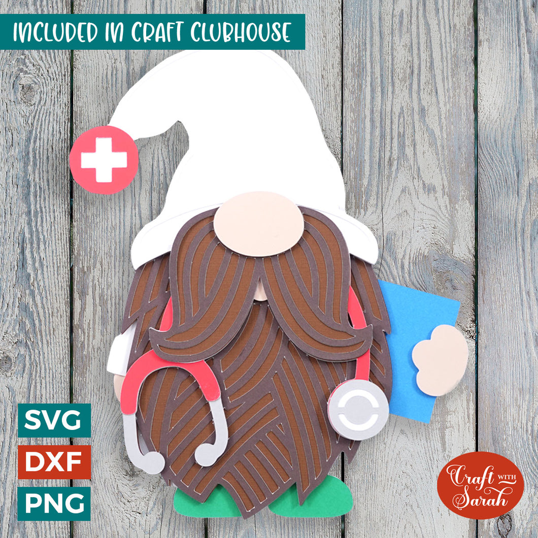 Doctor Gnome SVG | Layered Male Medical Doctor Gnome Cut File