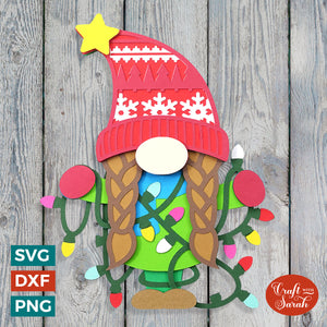 Christmas Lights Gnome SVG | Festive Female Gonk Cut Files