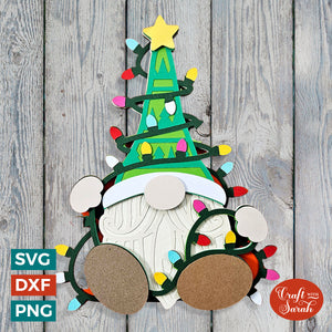 Christmas Lights Gnome SVG | 3D Festive Male Gonk Cut Files